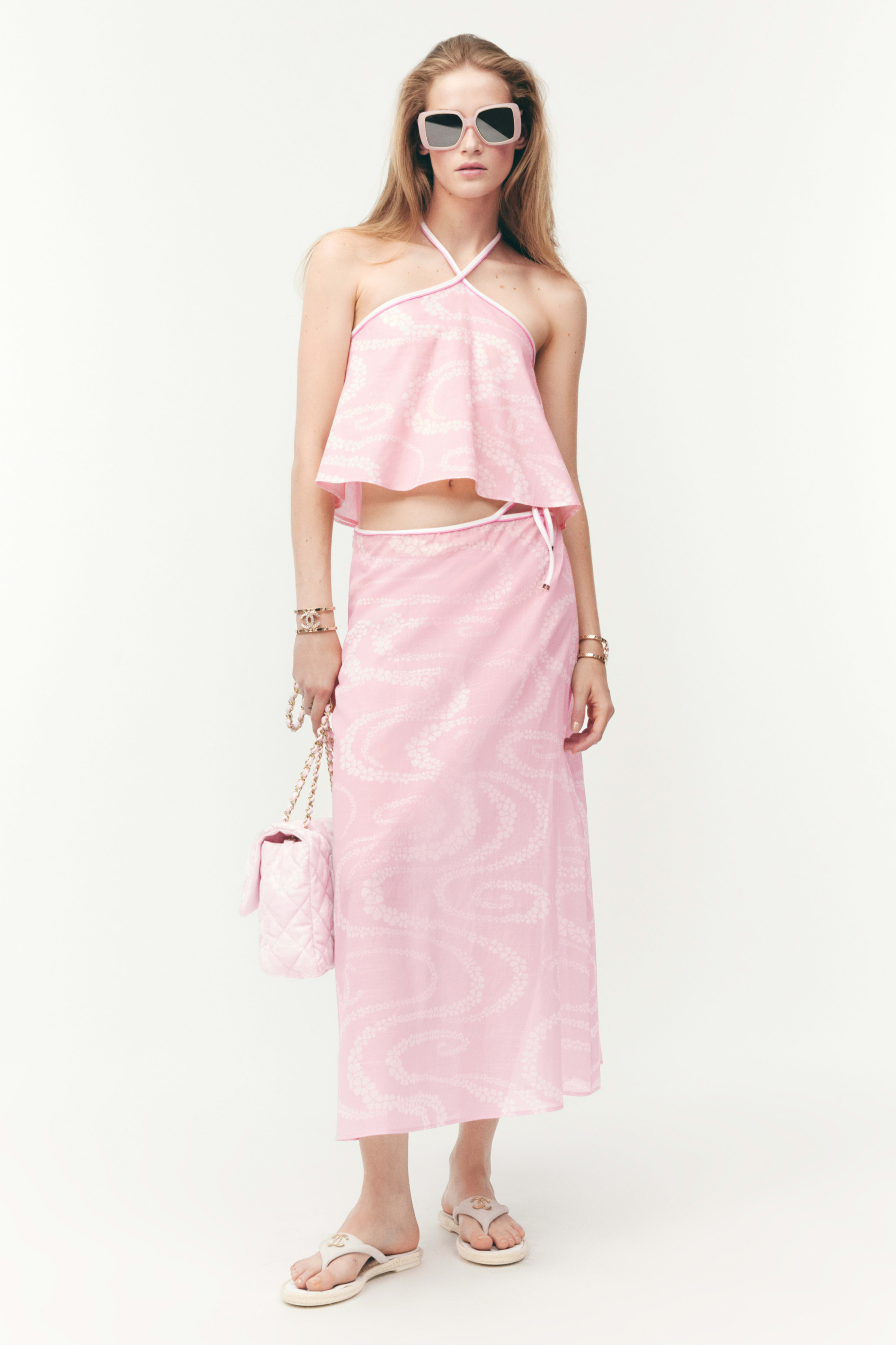 Top - Light Pink & White - Printed Cotton Voile - Default view